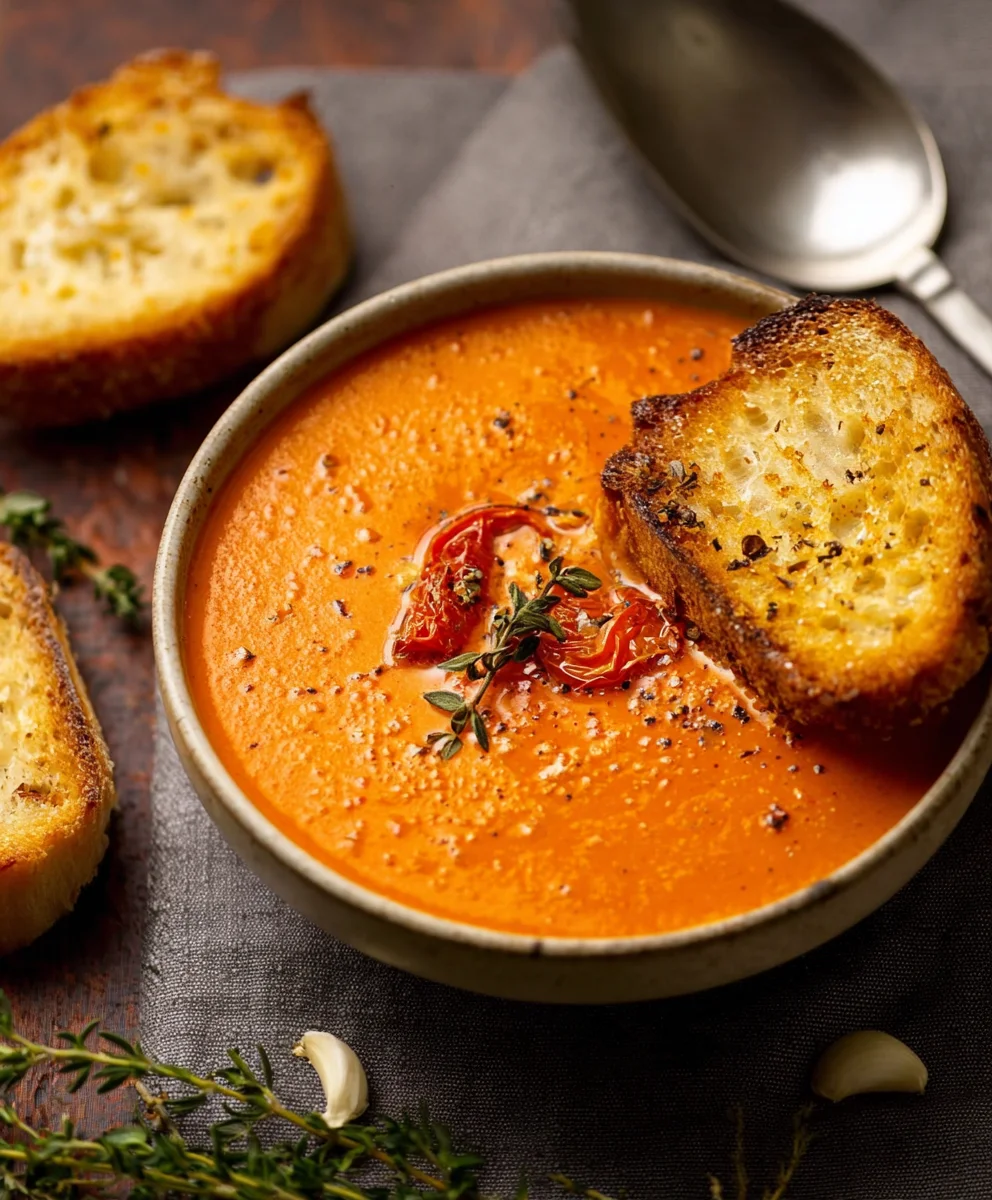 Creamy Roasted Garlic Tomato Soup-Easy Comfort Recipe