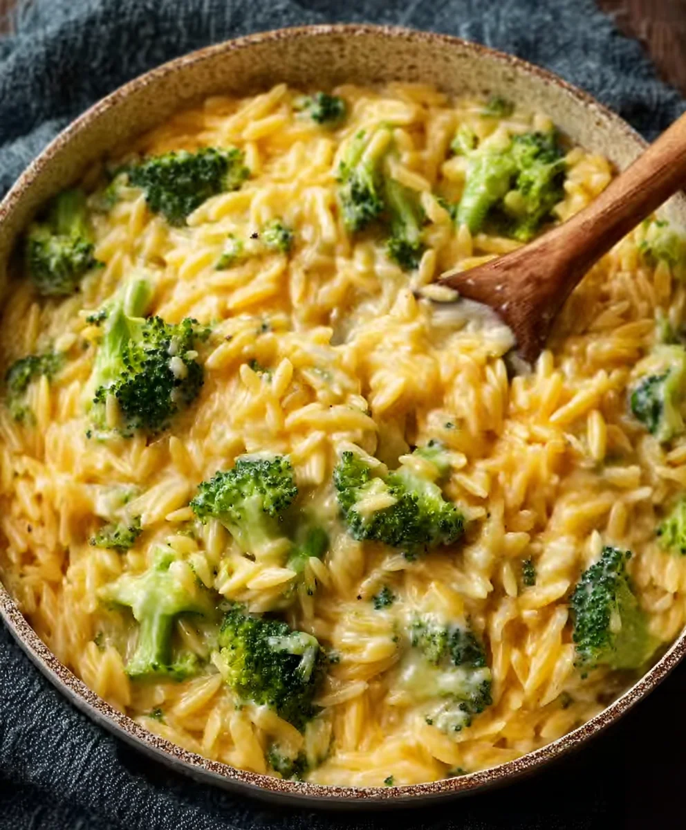 Creamy One-Pot Broccoli Cheddar Orzo Dinner