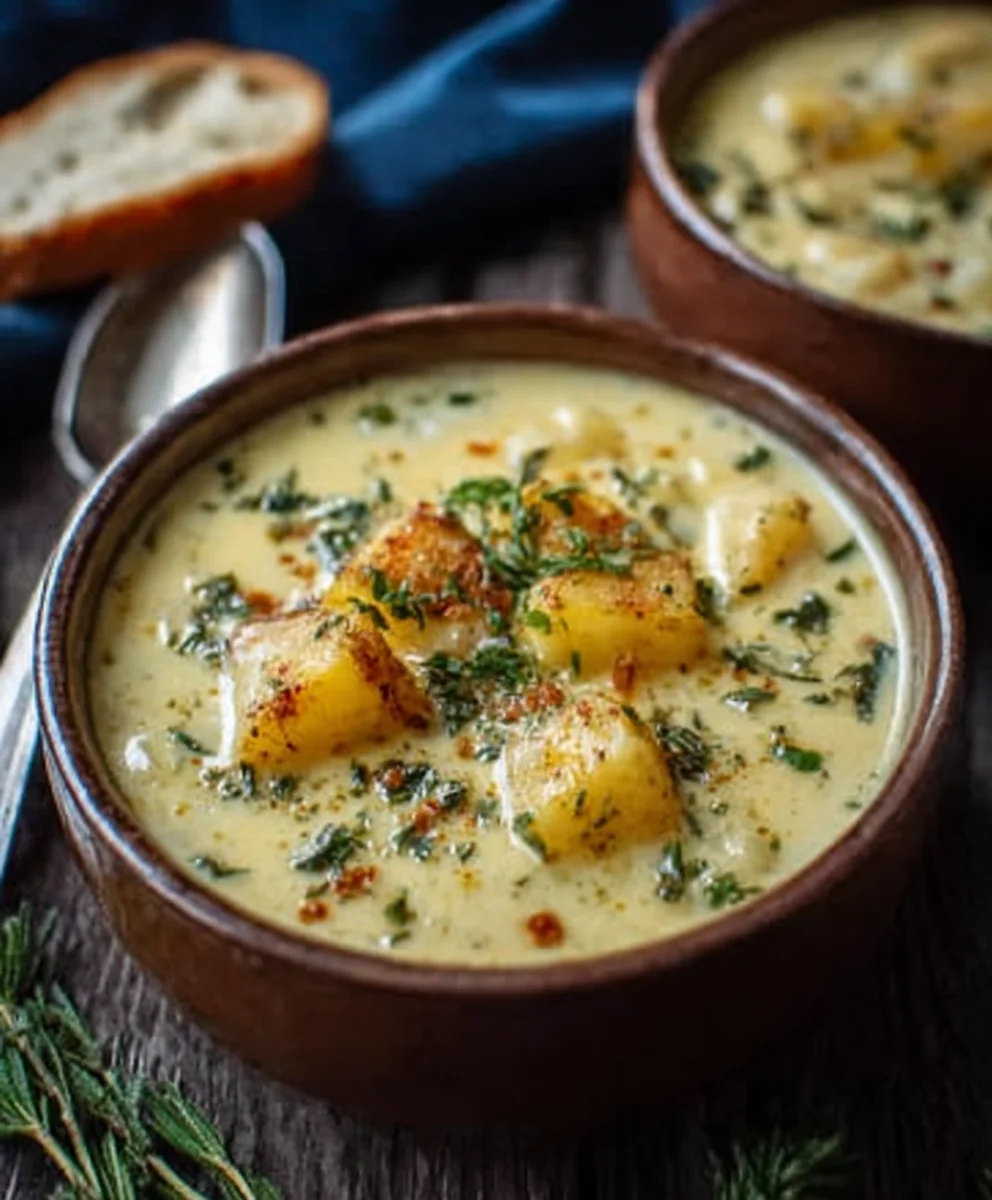 Hearty Cheddar Garlic Herb Potato Soup-Comforting & Easy