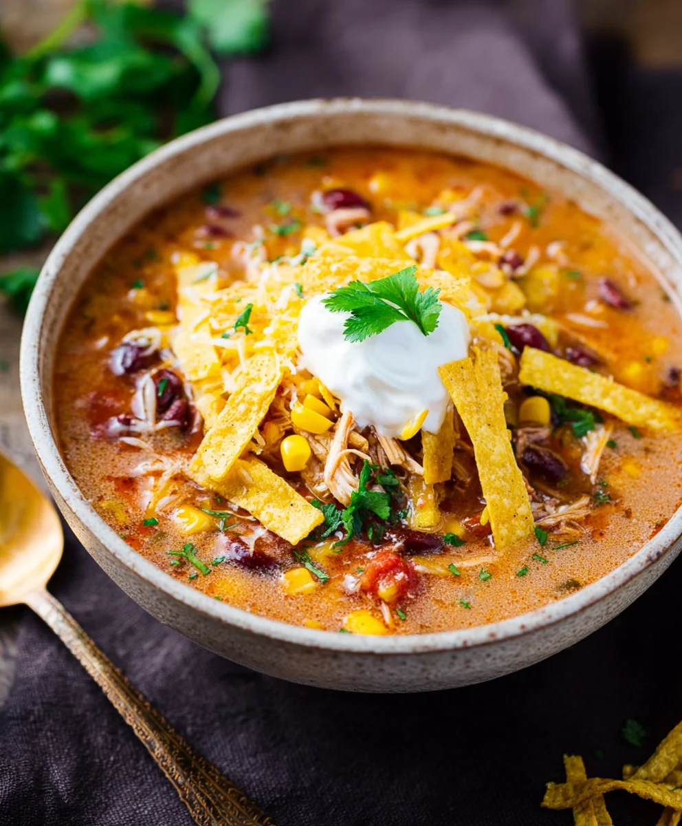Easy Crockpot Chicken Tortilla Soup Recipe