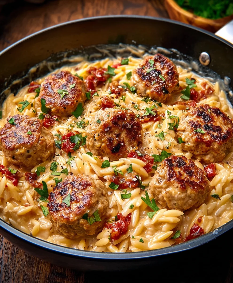 Marry Me Chicken Meatball Orzo-Creamy & Delicious