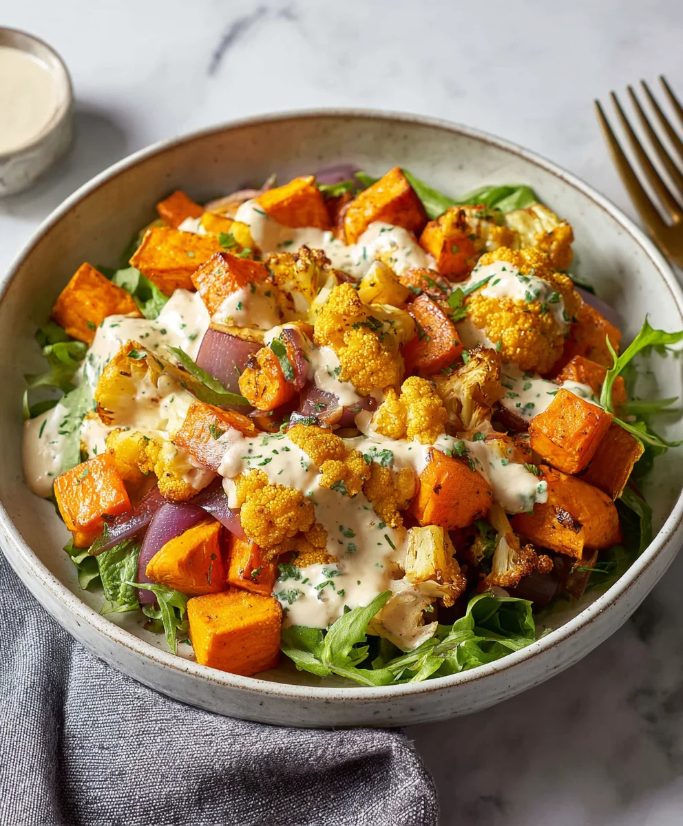 Glow Bowl Recipe-Roasted Veggies & Tahini Yogurt Sauce