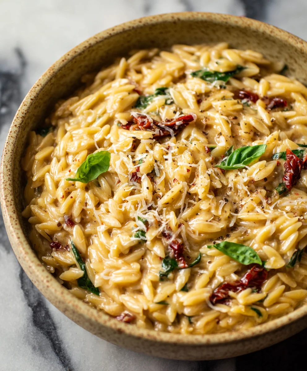 Creamy Tuscan Orzo- Easy & Delicious Pasta Dinner