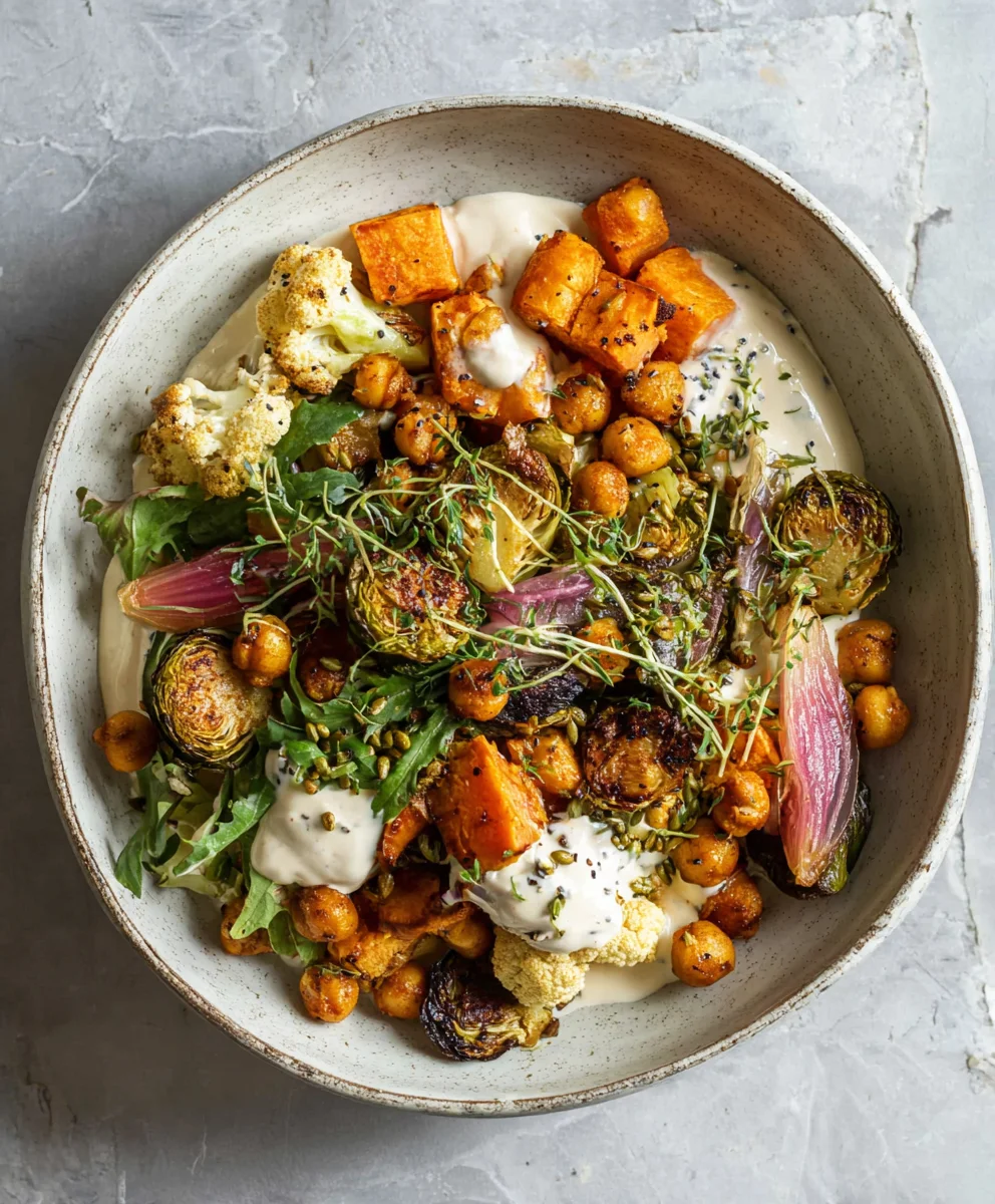 Glow Bowl Recipe-Roasted Veggies & Tahini Yogurt Sauce