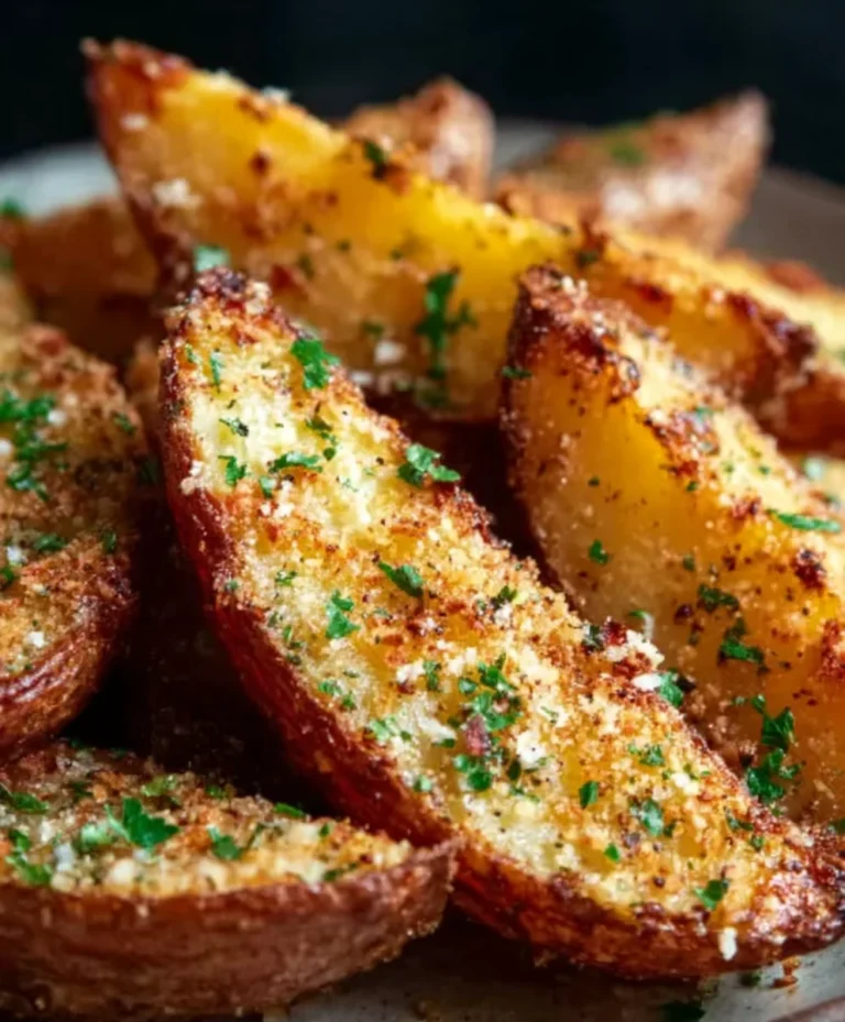 Crispy Garlic Parmesan Potato Wedges- Easy Baked Recipe