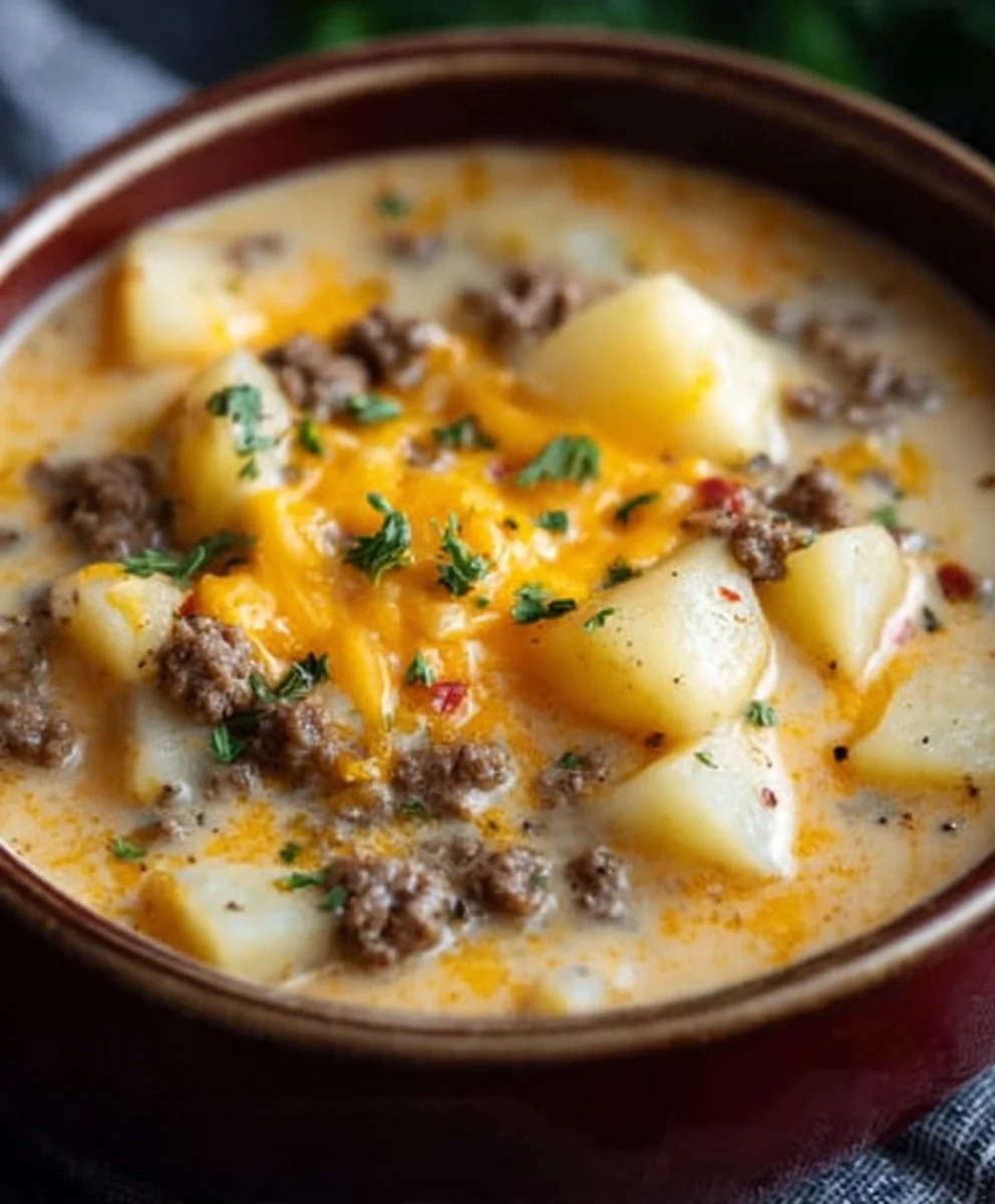 Cheesy Beef Beef Hamburger Potato Soup - Comfort Food