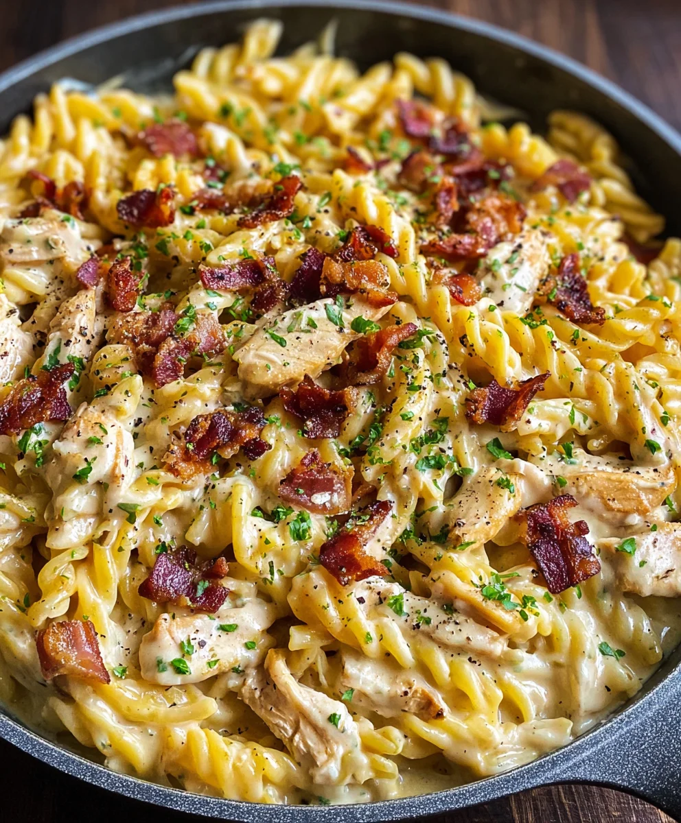 Creamy Ranch Beef Beef Bacon Chicken Pasta- Easy One Pan