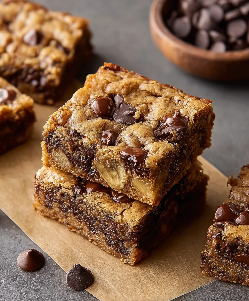 Banana Chocolate Chip Cookie Bars-Easy Dessert