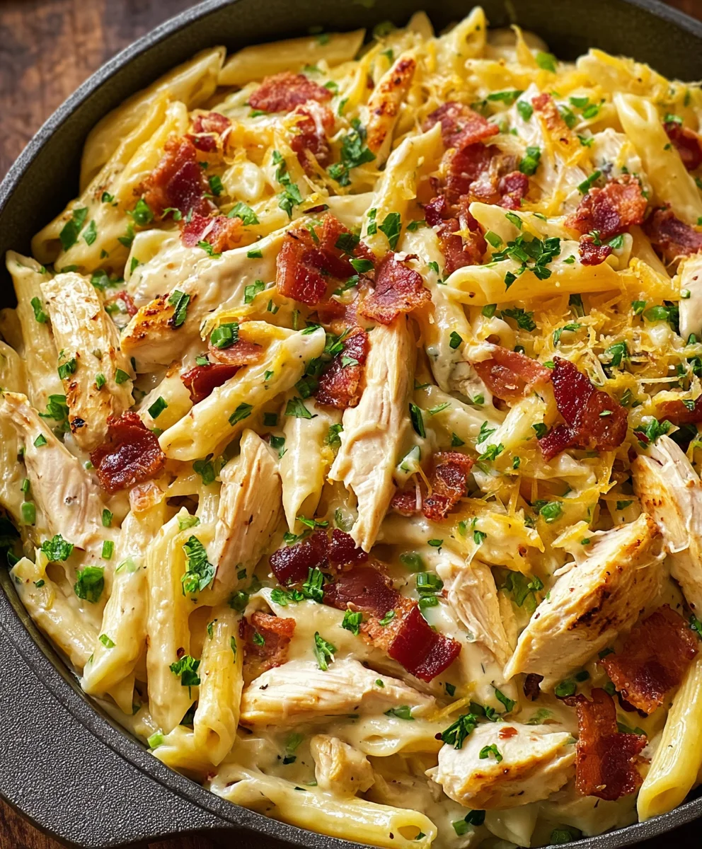 Creamy Ranch Beef Beef Bacon Chicken Pasta- Easy One Pan