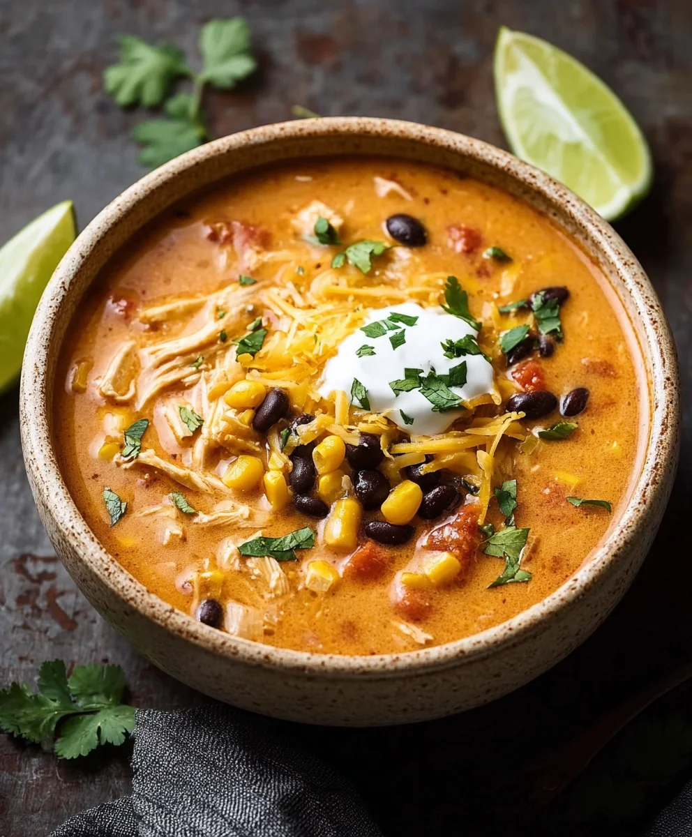 Creamy Chicken Enchilada Soup-Easy & Delicious