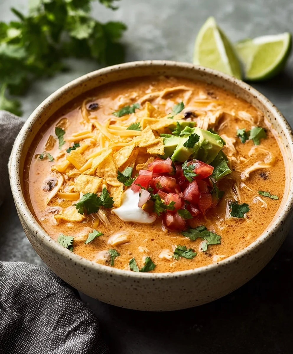 Creamy Chicken Enchilada Soup-Easy & Delicious