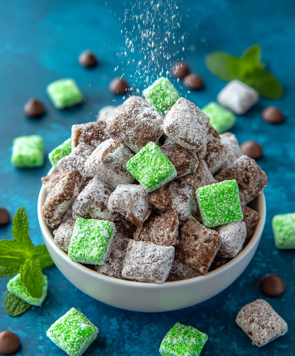 Mint Chocolate Muddy Buddy Recipe-Easy Sweet Treat