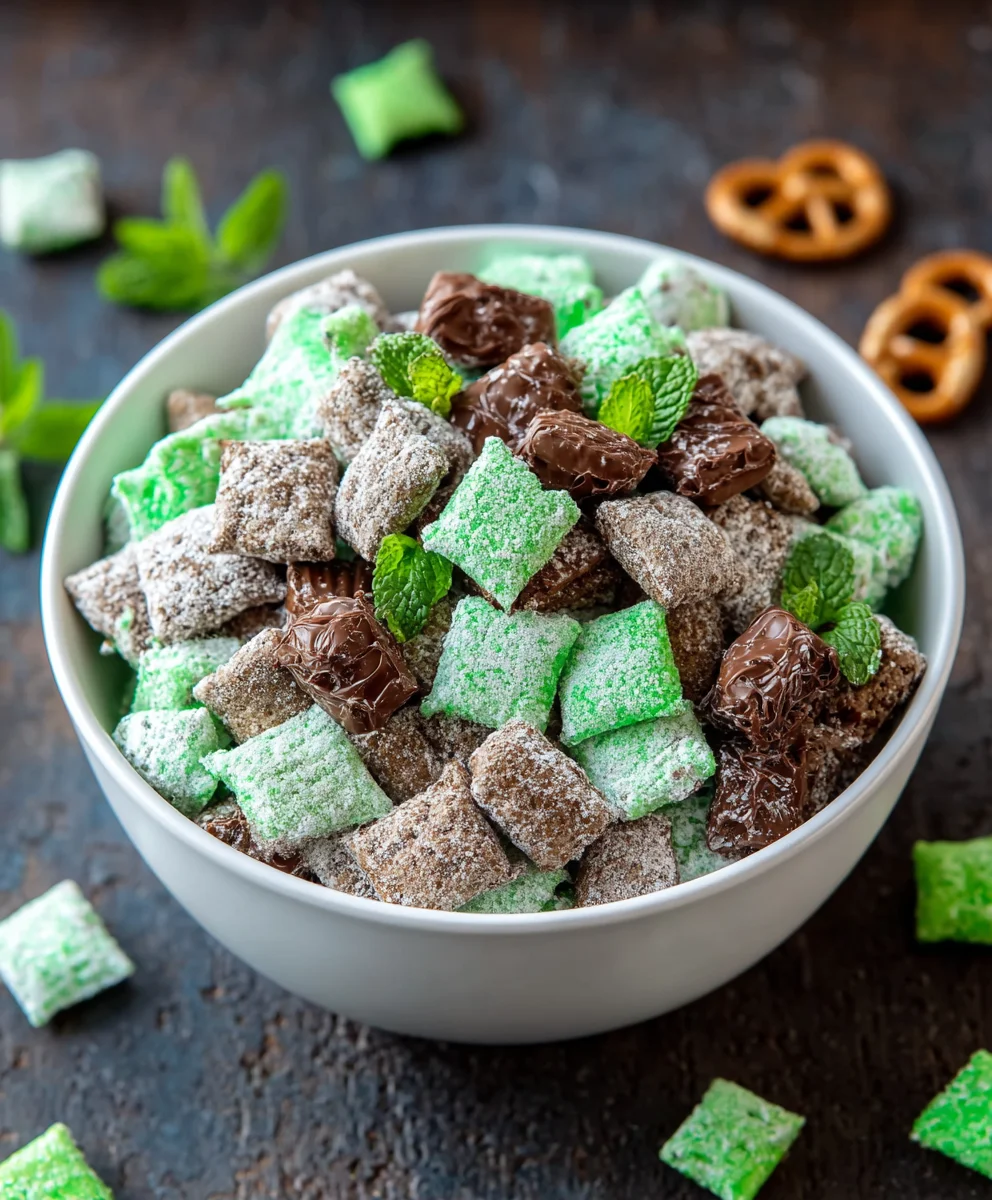 Mint Chocolate Muddy Buddy Recipe-Easy Sweet Treat