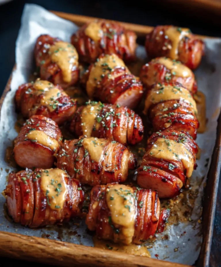 Mustard Hasselback Beef Sausage Bites