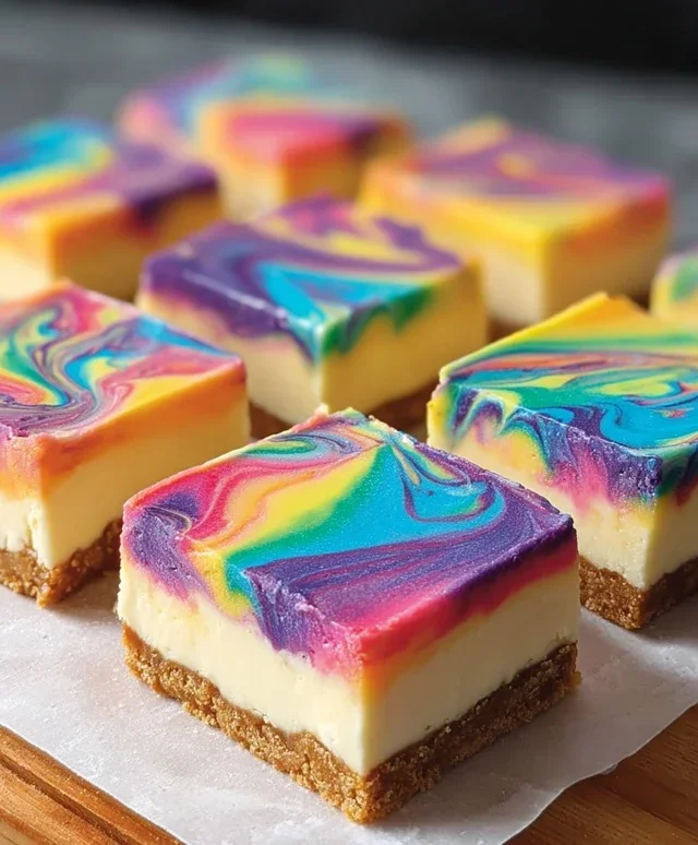 Rainbow Cheesecake Swirl Bars