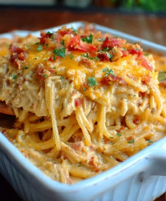 Spicy Southern Cheesy Chicken Spaghetti Casserole