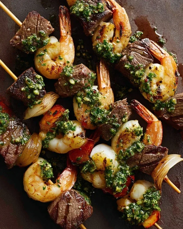Surf and Turf Kabobs with Chimichurri Sauce