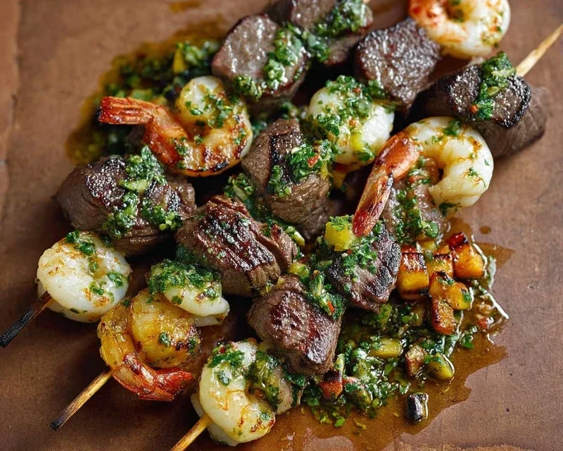 Surf and Turf Kabobs with Chimichurri Sauce