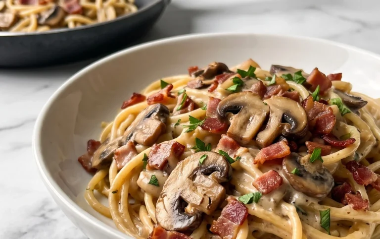 Creamy Beef Bacon and Mushroom Pasta