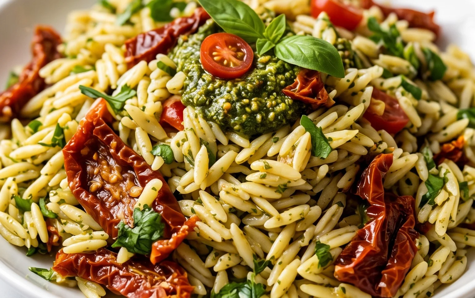 Sun Dried Tomato Orzo Pesto Salad
