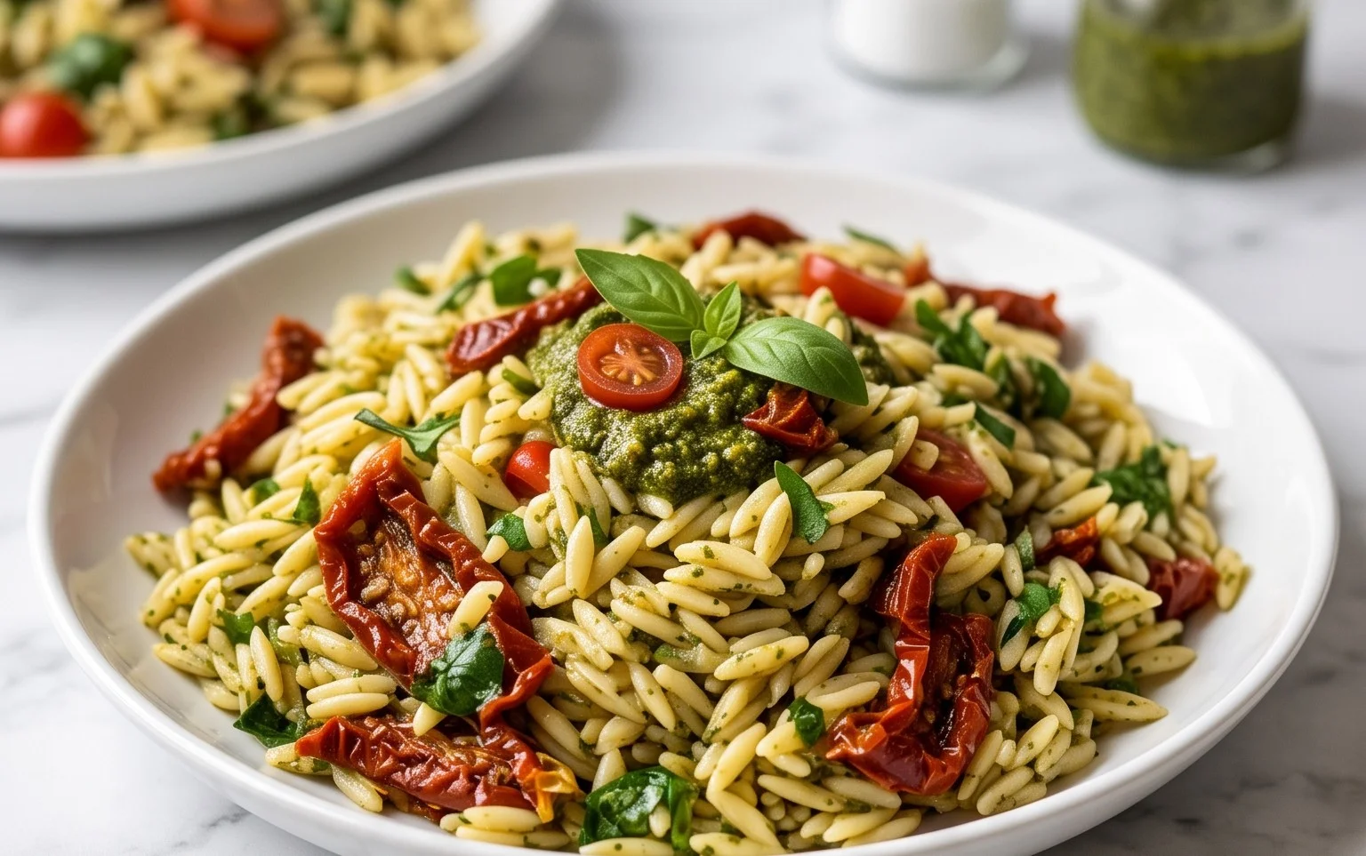 Sun Dried Tomato Orzo Pesto Salad