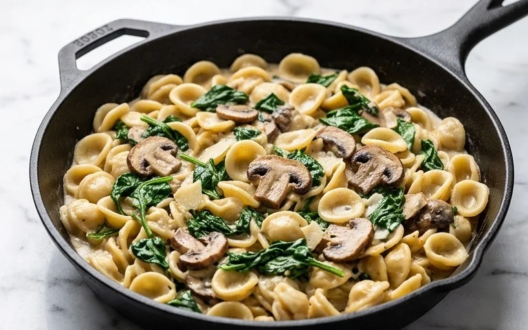 Parmesan Spinach Mushroom Pasta Skillet