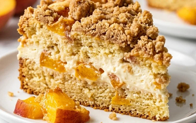 Peach Cream Cheese Cake with Streusel Topping