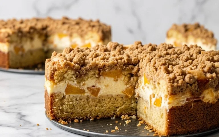 Peach Cream Cheese Cake with Streusel Topping