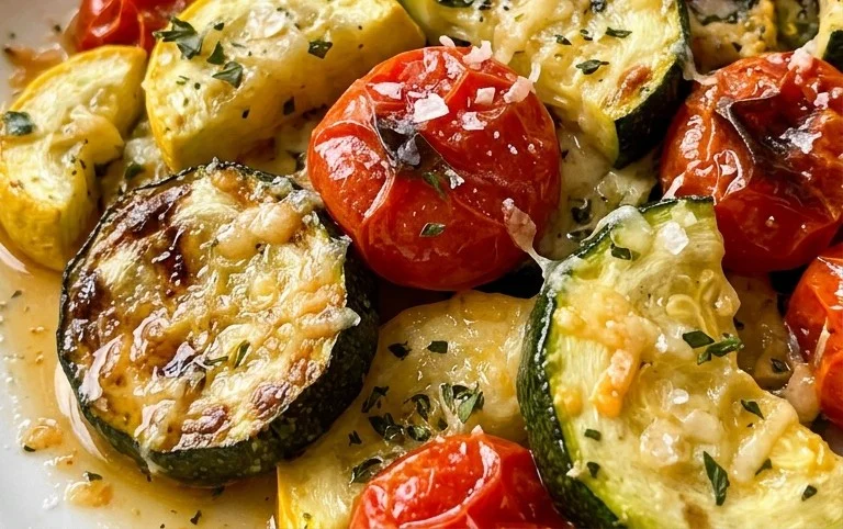 Roasted Garlic-Parmesan Zucchini, Squash and Tomatoes
