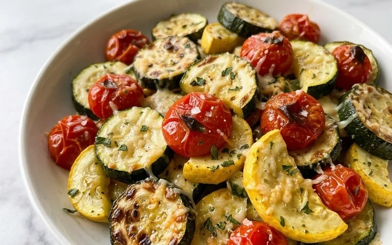 Roasted Garlic-Parmesan Zucchini, Squash and Tomatoes